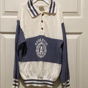 White and Blue Striped Athletic Sweater pre loved